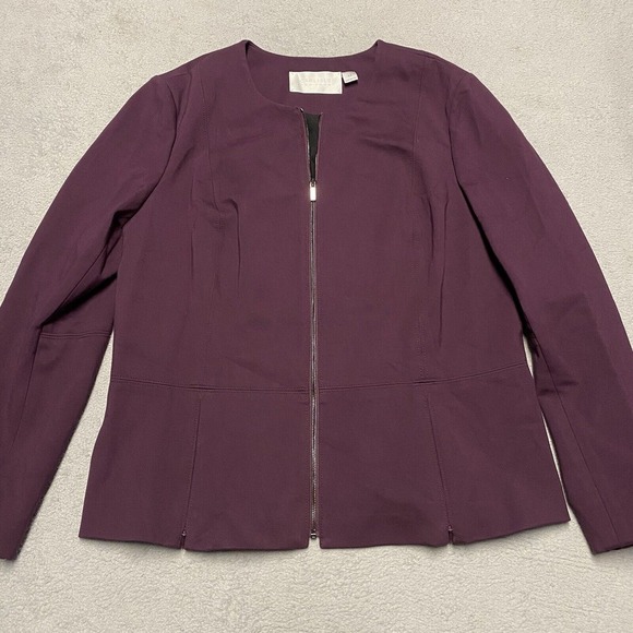 Carlisle Jacket 14 Plum Purple Full Zip Collarless Stretch Modern Chic Elegant - Picture 1 of 9